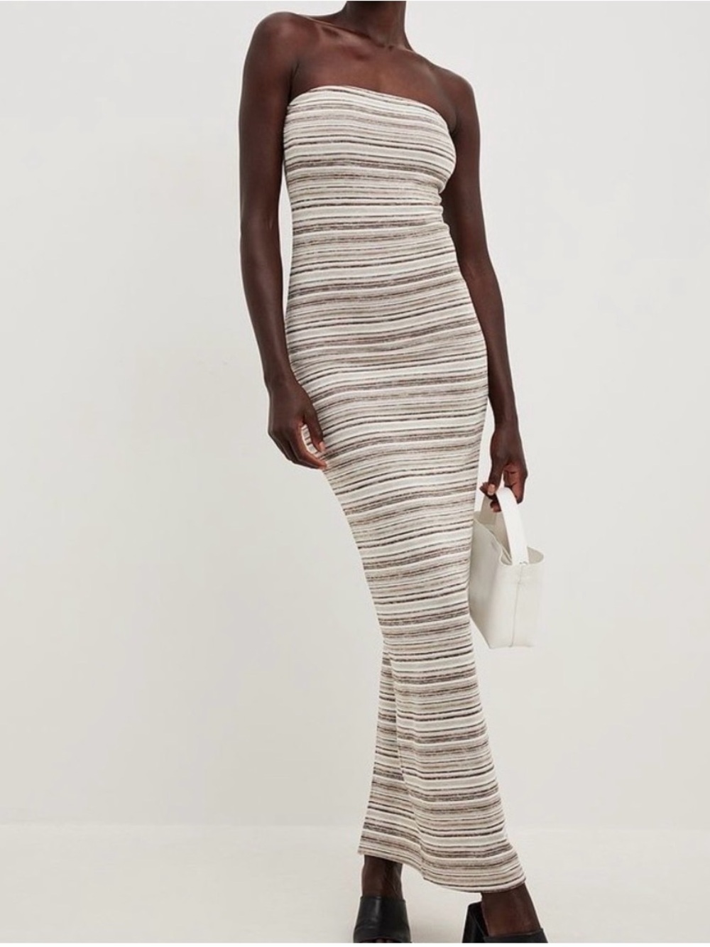 Strapless Neutral Stripe Maxi Dress — Cream & Taupe